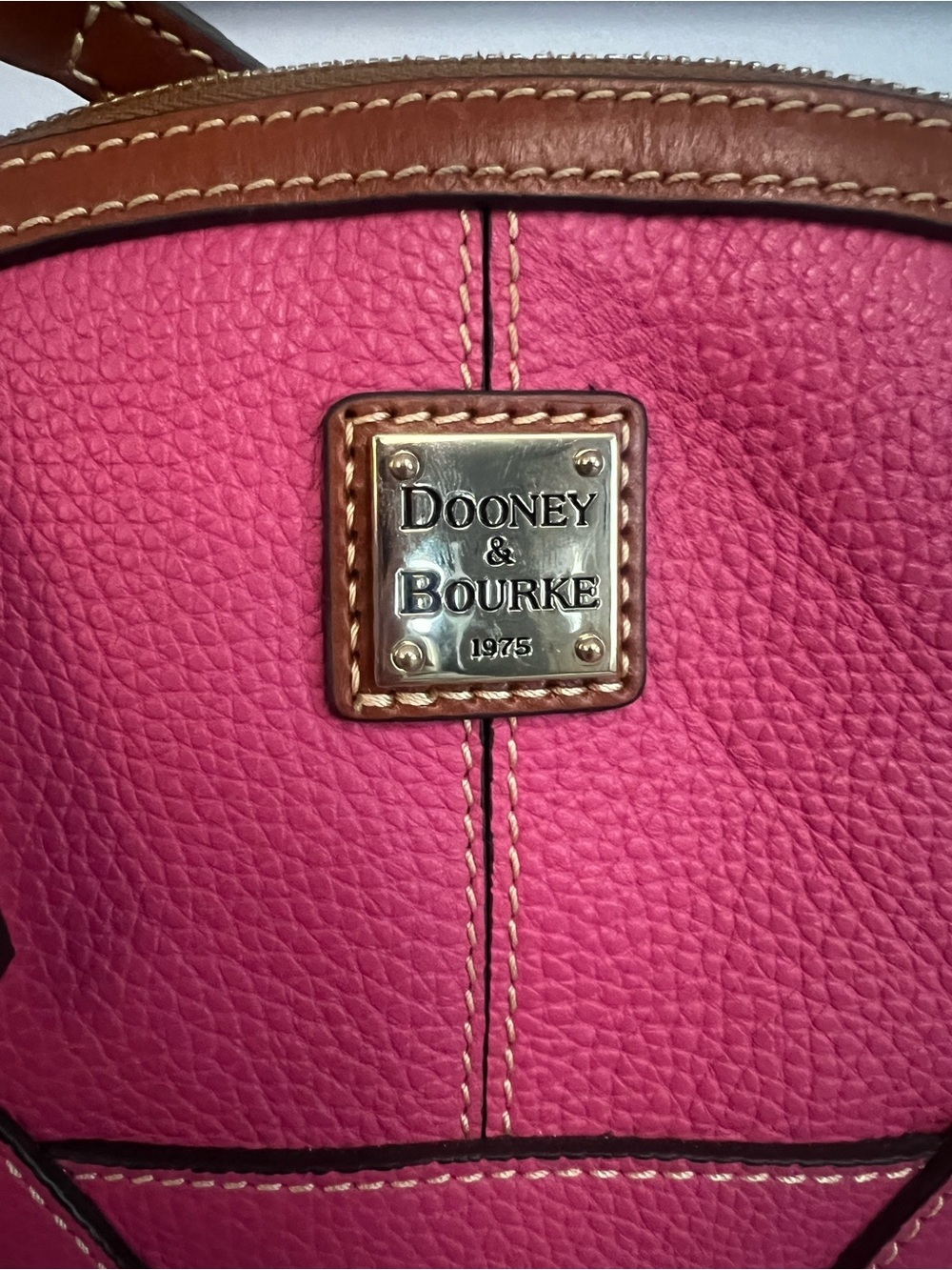 Dooney & Bourke Hot Pink Pebble Leather Domed Crossbody with Brown Trim - Picture 5 of 11